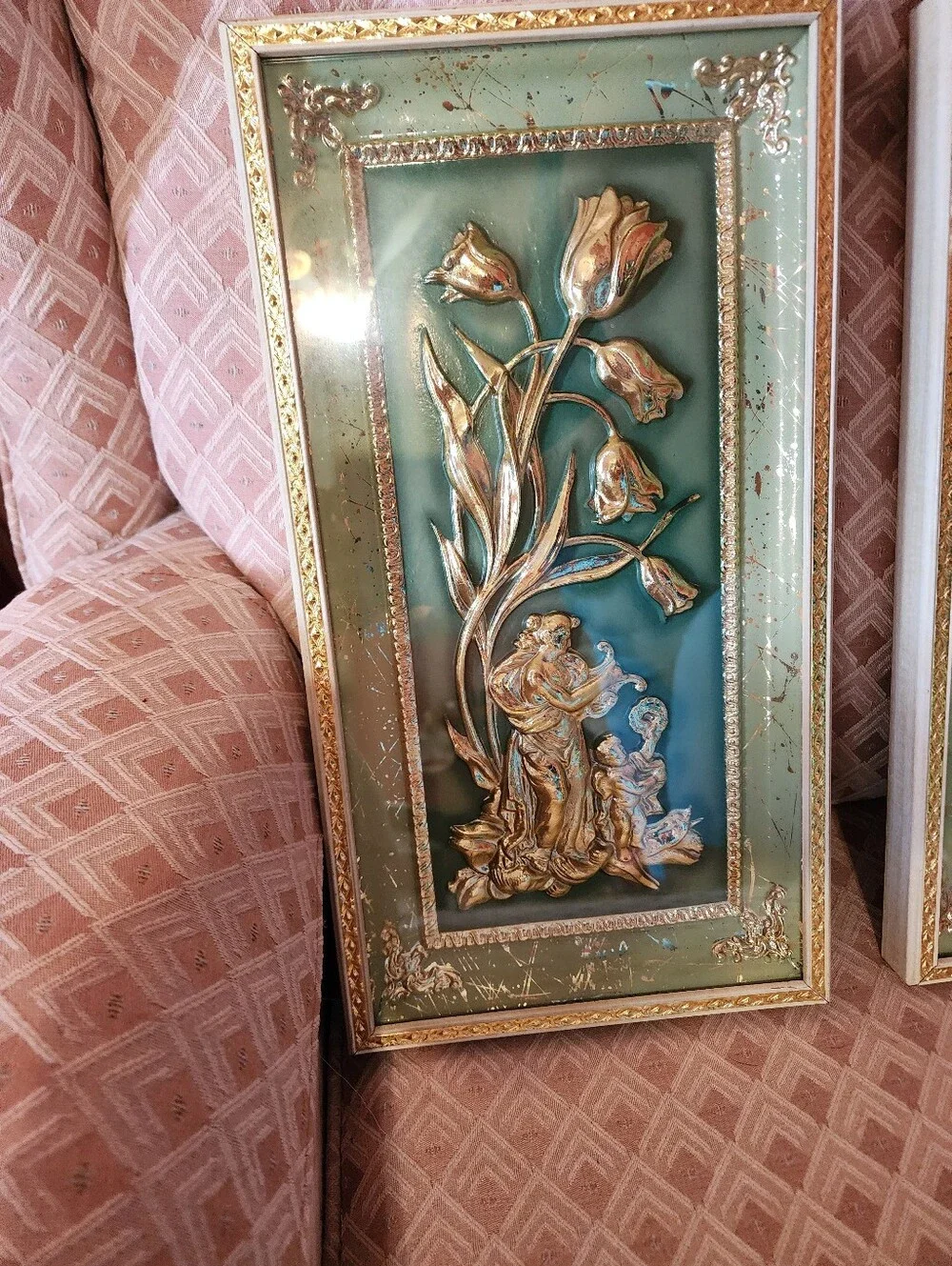 Vintage MCM Metalcraft Four Seasons Wall Art Plaques Set of 4 Green Gold